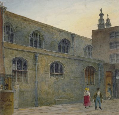 市政厅教堂的北侧，显示了伦敦市割喉胡同的入口，1820年 作者 罗伯特·布雷默尔·施内伯贝利