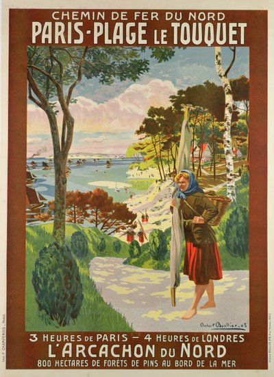 巴黎-普拉日勒图凯（Paris-Plage le Touquet）广告海报，加莱海峡，约 1910 年（彩色石版画 作者 罗伯特·布利尔