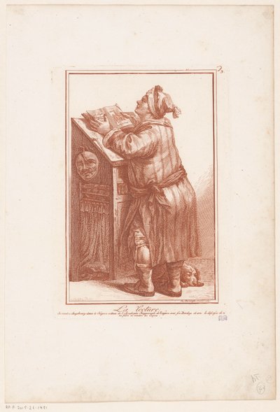 Lezende man achter een lessenaar
La lecture（关于物品的标题）
人物研究（系列名称）
不同人物和形态的想象练习（......）第 1 组曲（系列名称） 作者 罗伯特·布里切