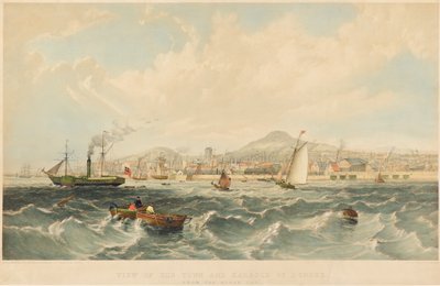邓迪的城市和港口景观，约1850年（石版画）。 作者 罗伯特·卡里克