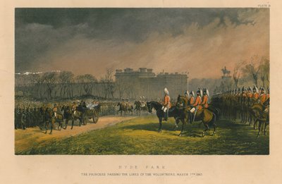 海德公园 - 通过志愿者队伍的公主，1863年3月7日，1863年 作者 罗伯特·查尔斯·达德利