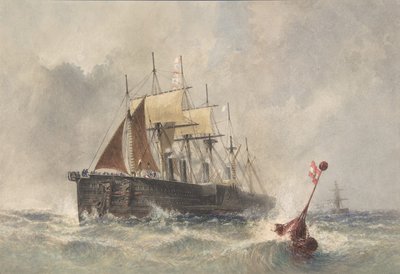 1865年8月8日，从大东方号的船头发射浮标，1865-66。 作者 罗伯特·查尔斯·达德利