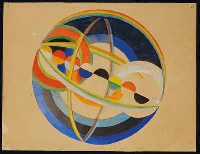 1937 年世博会航空馆（又称航空宫）锥形大厅天花板装饰研究，约 1936-37 年（水粉、砂纸、胶水和铅笔绘于纸上 作者 罗伯特·德劳内