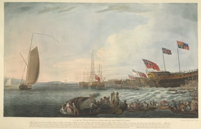 由东印度公司出资建造并于 1782 年 6 月献给国王陛下的 74 门炮孟买城堡号下水时的黑墙及船坞部分景色 作者 罗伯特·多德