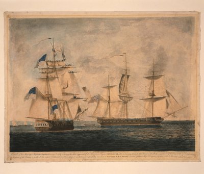 香农号（HMS Shannon）于1813年6月1日占领了切萨皮克号，1813年 作者 罗伯特·多德