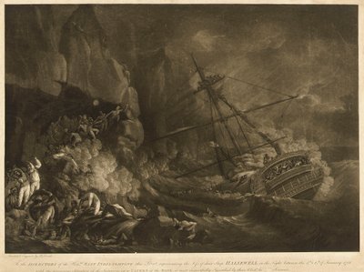 1786 年 1 月 5-6 日晚东印度公司的 "Harsewell "号轮船失事，约 1786 年（水印，蚀刻版画） 作者 罗伯特·多德