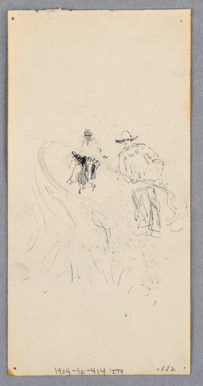 素描，外墙：海湾、阳台和檐口（正面）；两个人物和不明线条（背面），1882 年 作者 罗伯特·弗雷德里克·布鲁姆