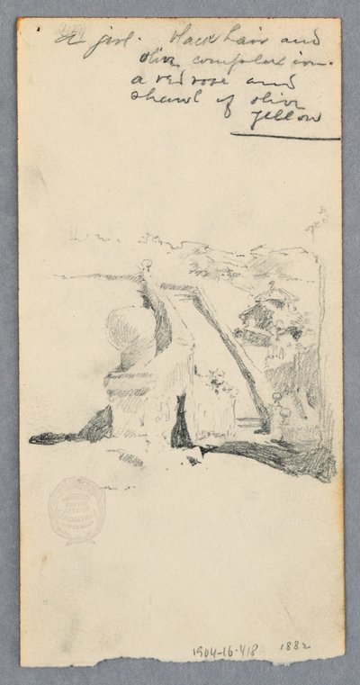 素描，《从高处俯瞰城市》（正面）；《手持罐子的女人》（背面），1882 年 作者 罗伯特·弗雷德里克·布鲁姆