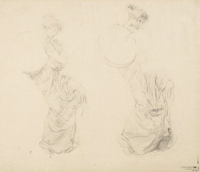 研究两个女性形象的心情音乐壁画，1893年至1995年（石墨用红色铅笔在浅黄色的纸上） 作者 罗伯特·弗雷德里克·布鲁姆
