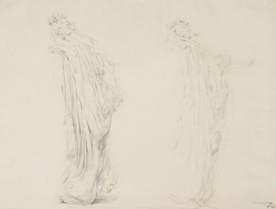 研究两个女性人物为音乐壁画，1893年至1995年（石膏用黄色铅笔在奶油编织纸上） 作者 罗伯特·弗雷德里克·布鲁姆