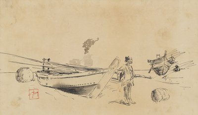 1867-1903年，两艘日本渔船在岸上 作者 罗伯特·弗雷德里克·布鲁姆