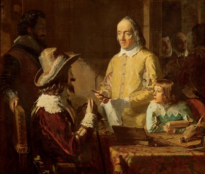 威廉·哈维（William Harvey，1578-1657）向查理一世证明了他的血液循环理论，1848年 作者 罗伯特·汉娜