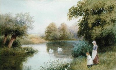 雅芳河上，夏日（纸上水彩画） 作者 罗伯特·霍兰德的沃克