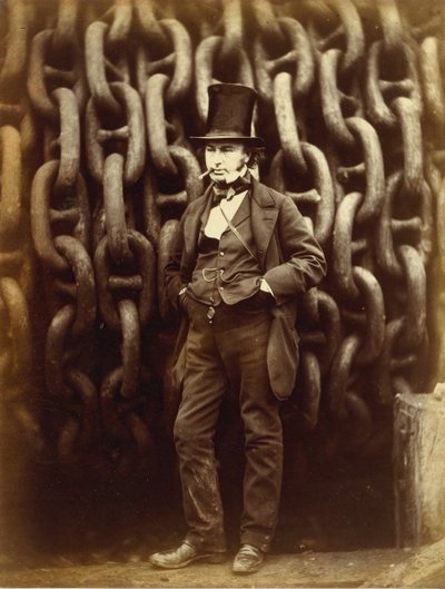 伊桑巴德-布鲁内尔站在大东方号的发射链前......1863-64年印刷。 作者 罗伯特·霍利特