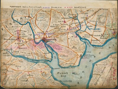 (显示纠察线的波托马克河下游地图，1862 年 1 月） LOC gvhs01.vhs00059 作者 罗伯特·诺克斯·斯登