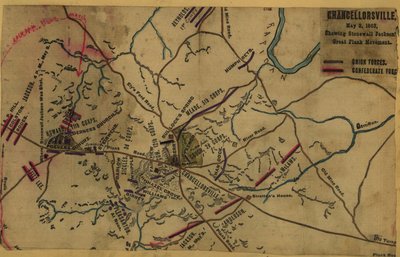 钱塞勒斯维尔，1863 年 5 月 2 日，显示石墙杰克逊的大规模侧翼运动 LOC gvhs01.vhs00287 作者 罗伯特·诺克斯·斯登