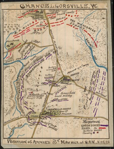 弗吉尼亚州钱瑟勒斯维尔1863 年 5 月 3 日上午 8 时至下午 5 1-2 时的军队位置 LOC gvhs01.vhs00136 作者 罗伯特·诺克斯·斯登