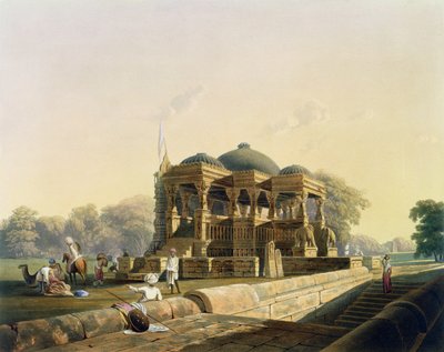 Hulwud的古庙，来自印度的“风景，服饰和建筑”的第一卷，由F. Witherington绘制，由G. Hunt雕刻并由JB Hogarth，酒吧着色。作者：Ackermann，1826（aquatin 作者 罗伯特·梅尔维尔·格林德利