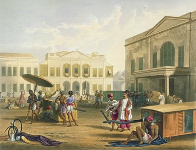 在孟买的场景，来自印度风景，服饰和建筑的第一卷，由RG Reeve（1811-37）雕刻，由JB Hogarth，酒吧着色。作者：Ackermann，1826（aquatint） 作者 罗伯特·梅尔维尔·格林德利