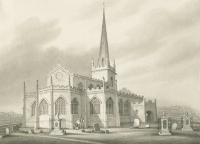 Wednesbury-圣巴塞洛缪教堂：棕褐色水洗图，nd [1827]（绘制） 作者 罗伯特·诺伊斯