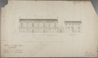 1827年大学图书馆的建筑图纸（铅笔和纸上的wc） 作者 罗伯特·佩顿·里德