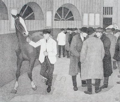 巴比肯的马贩子（巴比肯第2号）1921年（平版）。 作者 罗伯特·波希尔·贝文