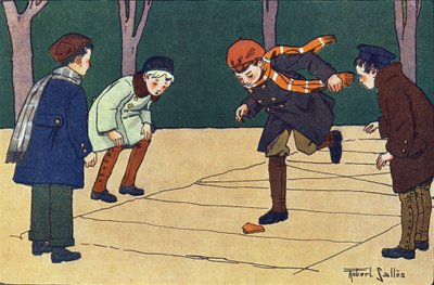 The marelle. Engraving in “” What are we playing? “” by E. Weber with watercolour drawings by Robert Salles (1871-1929). Librairie Garnier Freres, Paris 作者 罗伯特·萨尔斯