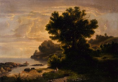 湖边的风景与家庭，1858年。 作者 罗伯特·塞尔登·邓肯森