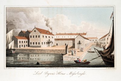 拜伦勋爵在米索龙希的房子，出版社。1825. 作者 罗伯特·西摩