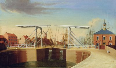 赫尔河畔金斯顿大桥和新码头东景（布面油画） 作者 罗伯特·休