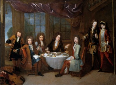 火腿早餐。贵族们在分享冷鲜肉晚餐。罗伯特-勒瓦克-图尔尼耶（1667-1752）的画作。 作者 罗伯特·图尼尔