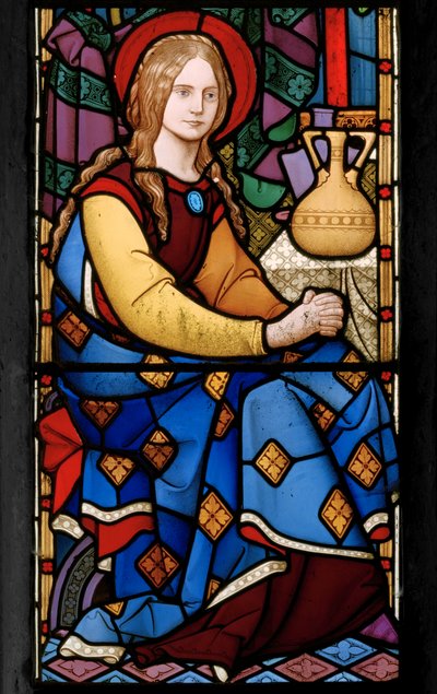 东窗的细节，基督在玛莎和玛丽的房子，1863年（彩色玻璃） 作者 罗伯特·特尼尔·拜恩