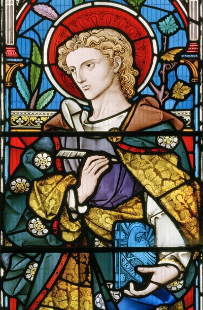 圣约翰，详细信息来自好牧人，1863年（彩色玻璃） 作者 罗伯特·特尼尔·拜恩