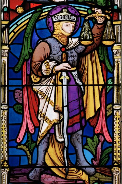 最后的审判，细节，灵魂的重量，1863年（彩色玻璃） 作者 罗伯特·特尼尔·拜恩