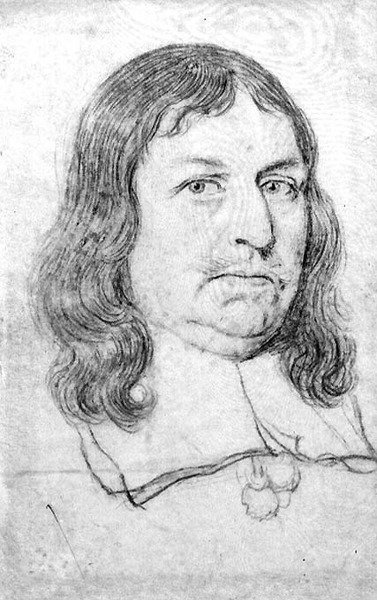 男性肖像，可能是奥利弗-克伦威尔（1599-1658）（牛皮纸上的铅笔）。 作者 罗伯特·怀特