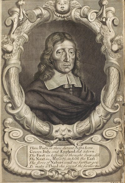 约翰-米尔顿的肖像，1608-1674。来自《失乐园》的封面画，1688年。 作者 罗伯特·怀特