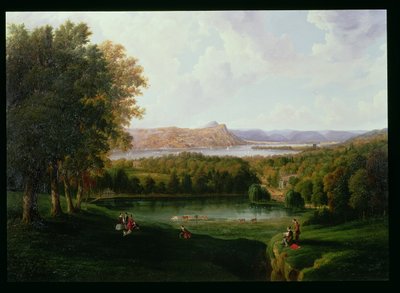 查看从哈德逊河老荷兰教堂和贝克汉姆庄园的塔里敦，1866年 作者 罗伯特·哈弗尔