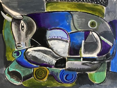 休息中的公牛，约 2020 年（丙烯酸画布纸） 作者 