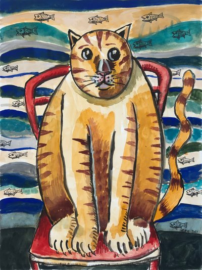 梦见鱼的日子》，约 2021 年（水粉画墨水，艺术板） 作者 