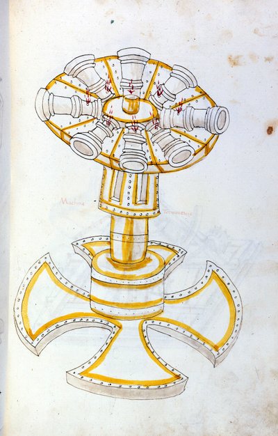 兵法：研究军事机器。 旋转桶，插图来自工程师 Roberto Valturio（1405-1483？）的“De re Militari” 作者 罗伯托·瓦尔图里奥