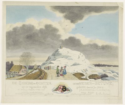 奥赫滕（Ochten）的冰山，1789 年
奈德-贝图维河畔奥赫滕的冰山；1 月 24 日在堤坝上和堤坝旁的粉末。1789 年（标题见实物） 作者 罗兰·范·艾登