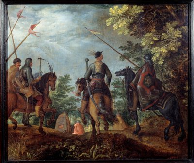 波兰骑手在树林中行走。罗兰特（Roelandt）-萨维里（1576-1639）的画作 作者 罗兰特·雅各布斯（Roelandt Jacobsz）。储蓄