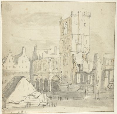1652 年火灾后的阿姆斯特丹老市政厅遗址 作者 Roelant Roghman（归因于）