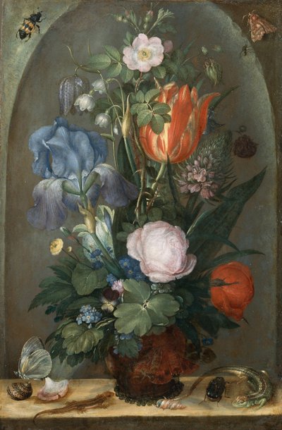 花静物与两只蜥蜴，1603年 作者 Roelant Savery