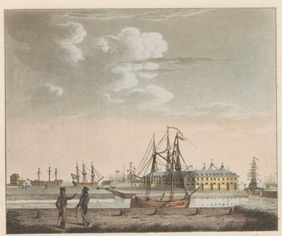 Rijkswerf 威廉苏德，约 1825 年 明亮的威廉苏德景观 - 在纽文迪普 (Nieuwendiep) 和北荷兰大运河的入口处 / Vue de Willemsoord au Bright prês du Nieuwendiep, et L