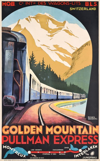 约 1930 年，Compagnie Internationale des Wagons-Lits 公司为金山普尔曼特快列车制作的广告海报（彩色石版画） 作者 罗杰·布罗德斯