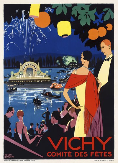 法国维希广告海报，约 1930 年（彩色石版画） 作者 罗杰·布罗德斯