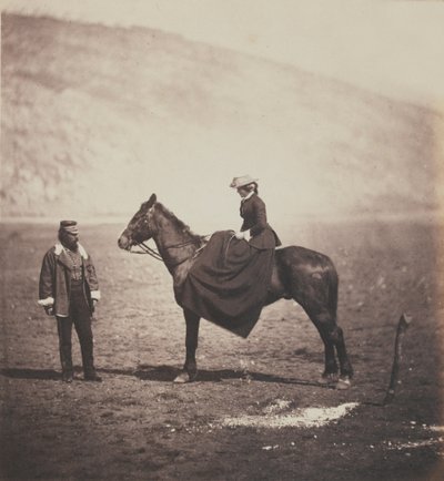 Henry Duberly Esq，Paymaster 8th（国王的皇家爱尔兰人）Light Dragoons（Hussars）和Duberly夫人骑着马，从与克里米亚战争相关的52张照片的专辑，1855年 作者 罗杰芬顿