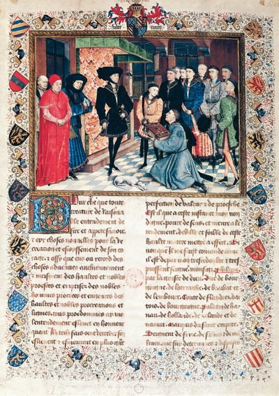 Jean Wauquelin向勃艮第公爵Philippe the Good（1396-1467）介绍《海诺特编年史》。 作者 罗吉尔·范·德·韦登