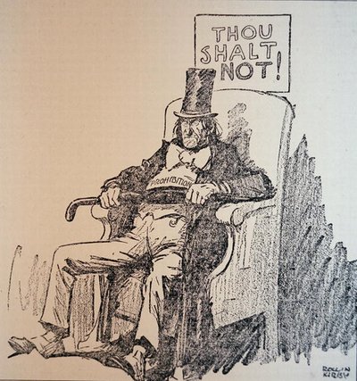 你不可"，谴责美国禁酒时期（1920-1933 年）饮酒的漫画（平版） 作者 罗林柯比